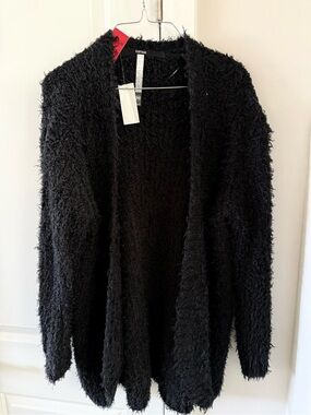 kensie Eyelash Black Open-Front Women's Sweater